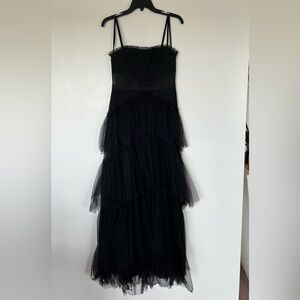 Betsy & Adam Black Tiered Tulle Gown